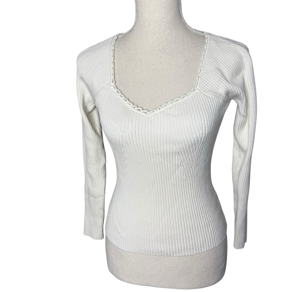 HOUSE OF HARLOW 1960 White Sweetheart Ribbed Knit Top‎ Small